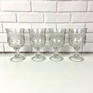 Set of 4 Anchor Hocking Savannah Clear Floral Glass Water Goblets